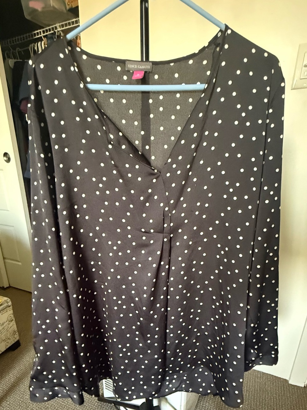 Vince Camuto Black and White Polka Dot V-Neck Blouse